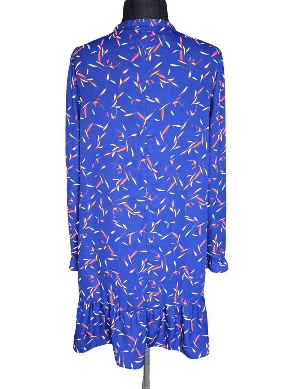 Banana Republic Blue Printed Long-Sleeve Ruffle-Hem Dress Size S Retro Casual - Picture 3 of 9